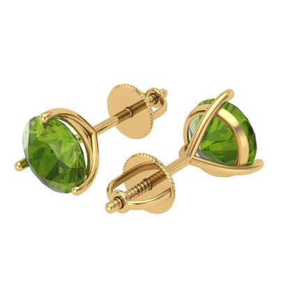 4 ctw Peridot Studs Earrings | 8.0mm Round Cut White Gold Screw back | August Birthstone