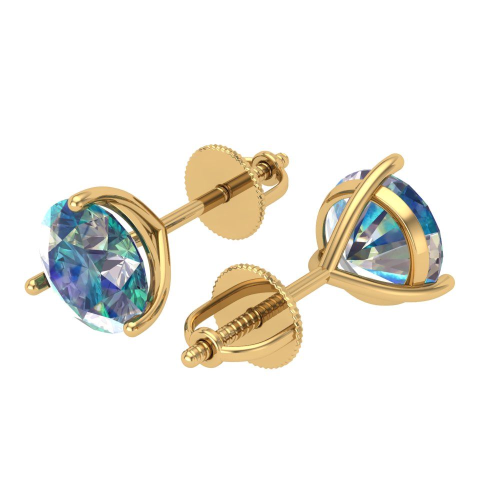 4 ctw Blue Moissanite Studs Earrings | 8.0mm Round Cut White Gold Screw back | April Birthstone