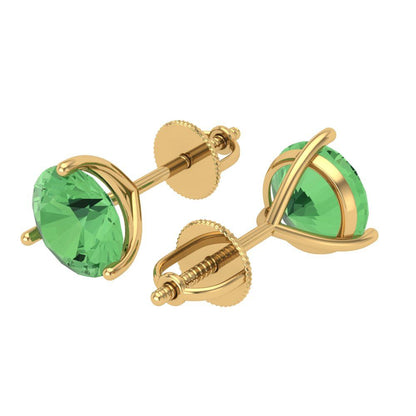 4 ctw Green Zirconia Studs Earrings | 8.0mm Round Cut White Gold Screw back | April Birthstone