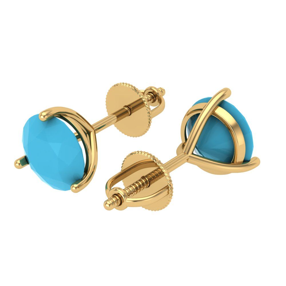4 ctw Turquoise Studs Earrings | 8.0mm Round Cut White Gold Screw back | December Birthstone
