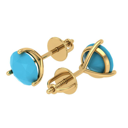 4 ctw Turquoise Studs Earrings | 8.0mm Round Cut White Gold Screw back | December Birthstone