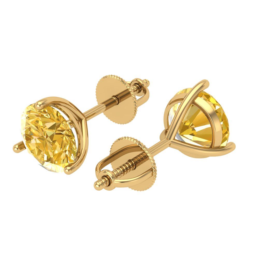 4 ctw Citrine Studs Earrings | 8.0mm Round Cut White Gold Screw back | November Birthstone