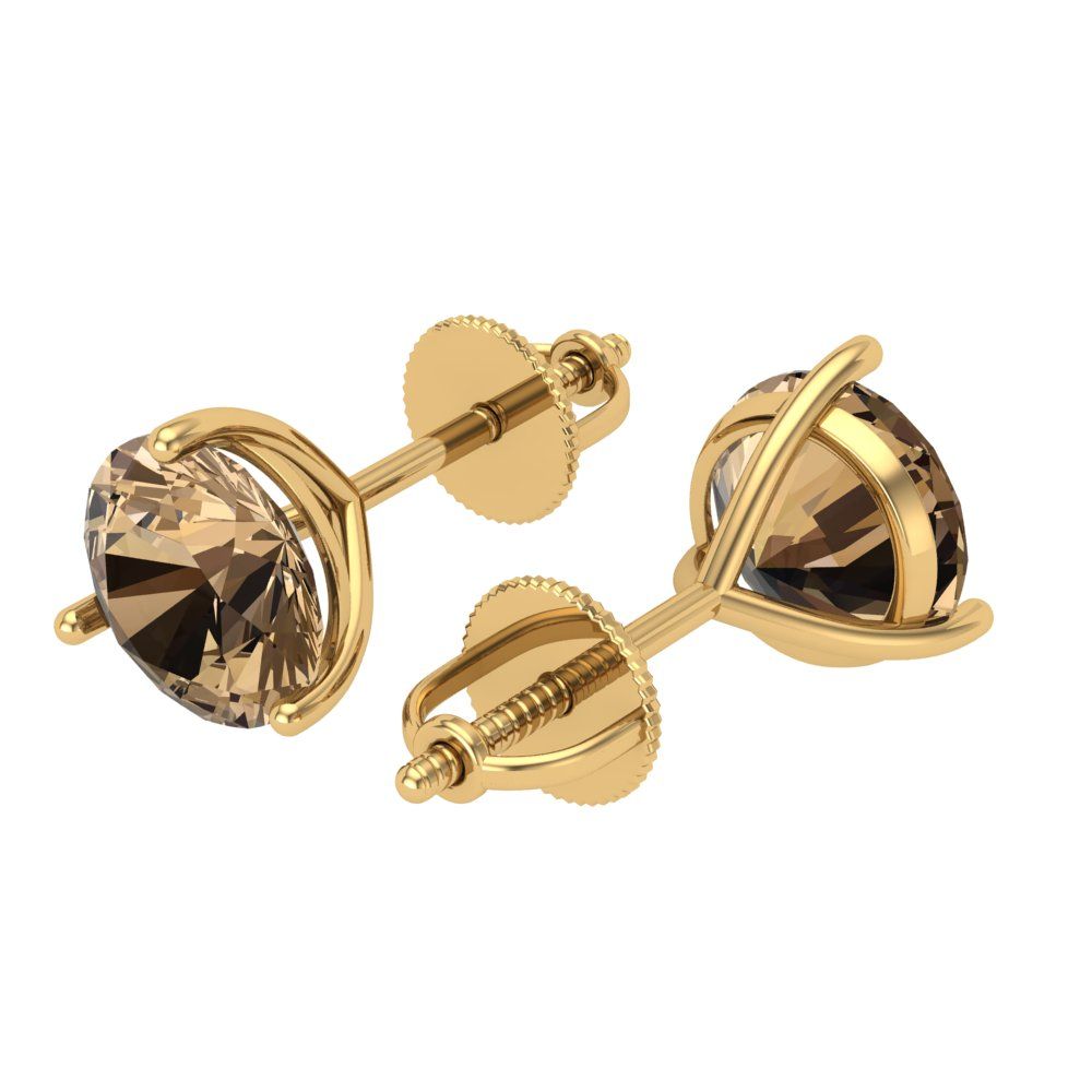 4 ctw Champagne Studs Earrings | 8.0mm Round Cut White Gold Screw back | April Birthstone