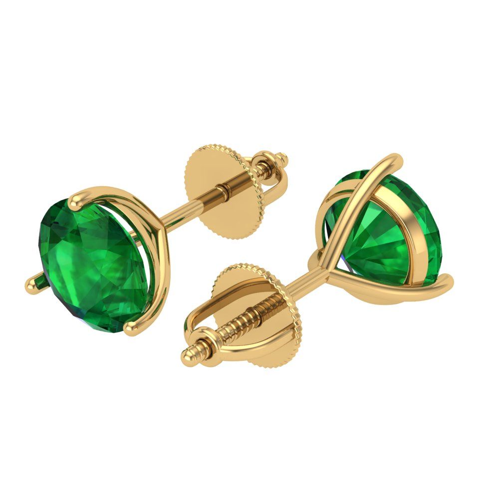 4 ctw Emerald Studs Earrings | 8.0mm Round Cut White Gold Screw back | May Birthstone