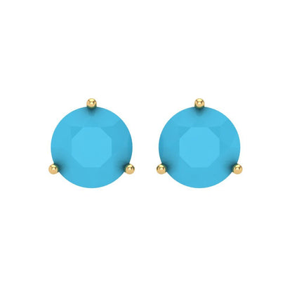 4 ctw Turquoise Studs Earrings | 8.0mm Round Cut White Gold Screw back | December Birthstone