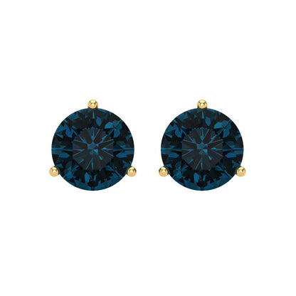 4 ctw London Blue Topaz Studs Earrings | 8.0mm Round Cut White Gold Screw back | December Birthstone