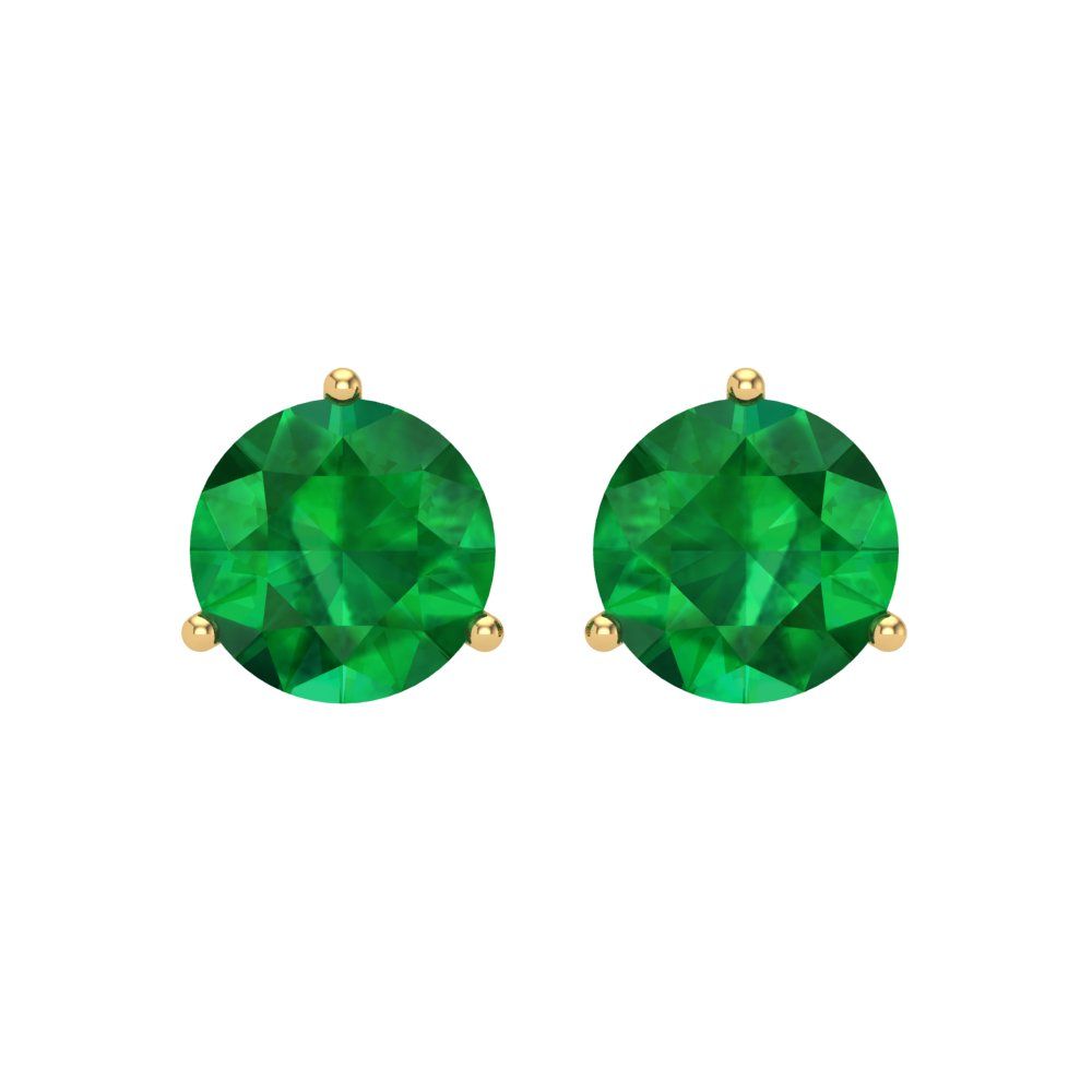 4 ctw Emerald Studs Earrings | 8.0mm Round Cut White Gold Screw back | May Birthstone