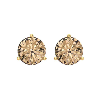 4 ctw Yellow Moissanite Studs Earrings | 8.0mm Round Cut White Gold Screw back | April Birthstone