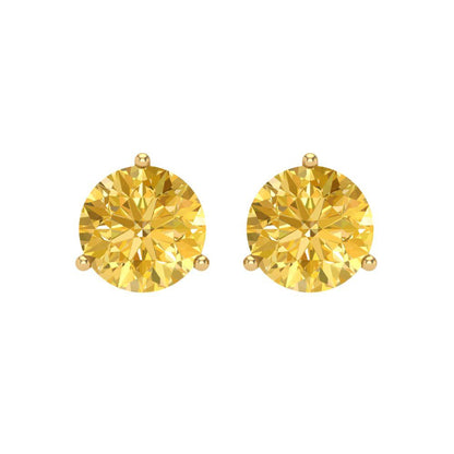 4 ctw Yellow Zirconia Studs Earrings | 8.0mm Round Cut White Gold Screw back | April Birthstone