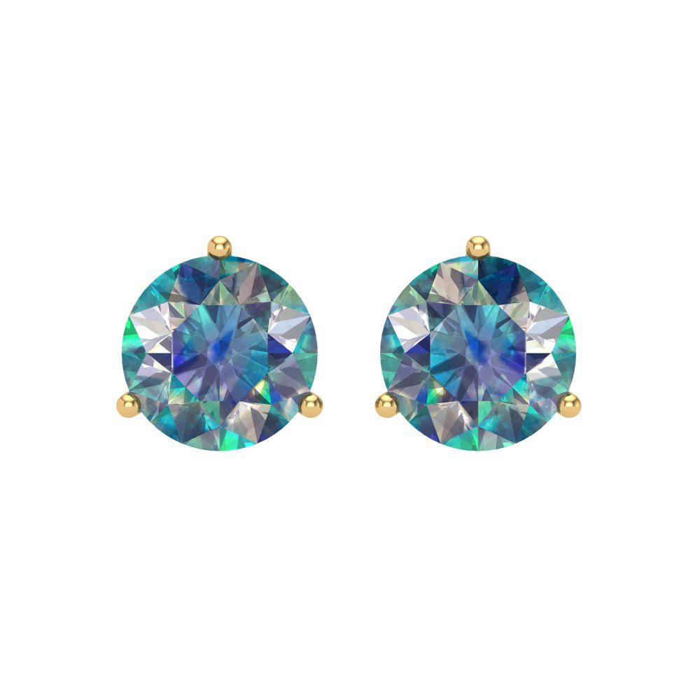 4 ctw Blue Moissanite Studs Earrings | 8.0mm Round Cut White Gold Screw back | April Birthstone