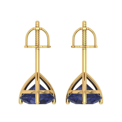 4 ctw Blue Sapphire Studs Earrings | 8.0mm Round Cut White Gold Screw back | September Birthstone