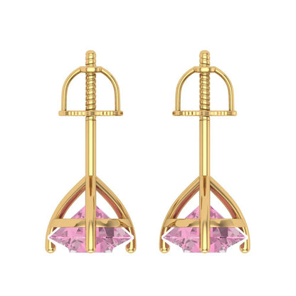 4 ctw Pink Zirconia Studs Earrings | 8.0mm Round Cut White Gold Screw back | April Birthstone