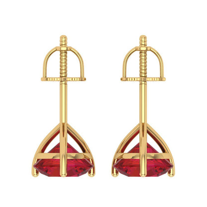 4 ctw Ruby Studs Earrings | 8.0mm Round Cut White Gold Screw back | July Birthstone