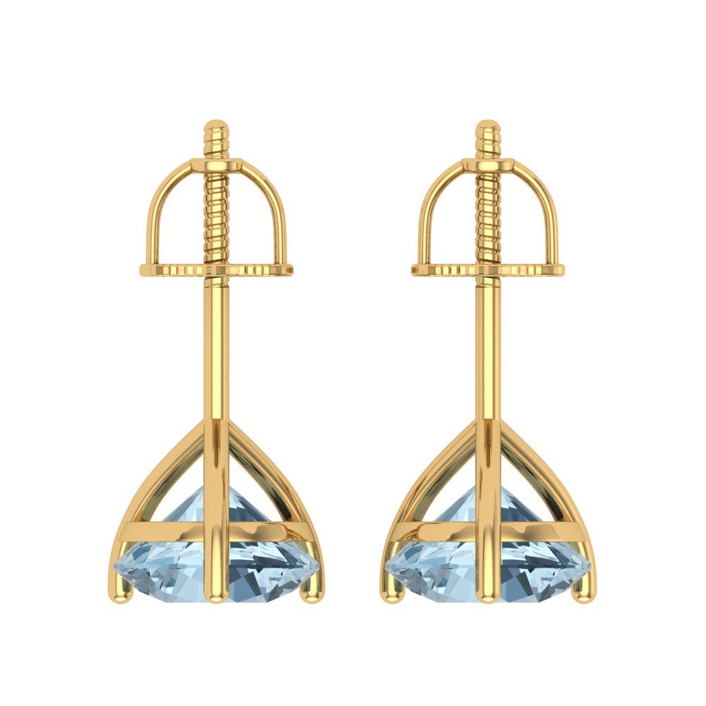 4 ctw Aquamarine Studs Earrings | 8.0mm Round Cut White Gold Screw back | March Birthstone