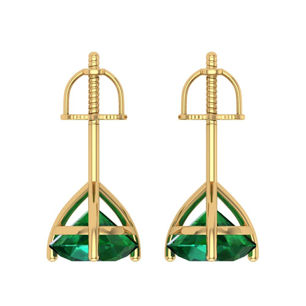 4 ctw Emerald Studs Earrings | 8.0mm Round Cut White Gold Screw back | May Birthstone