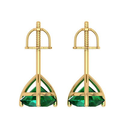 4 ctw Emerald Studs Earrings | 8.0mm Round Cut White Gold Screw back | May Birthstone