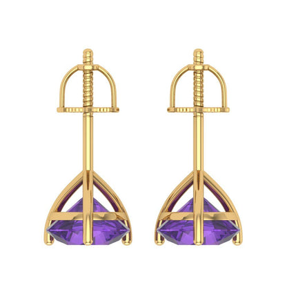4 ctw Amethyst Studs Earrings | 8.0mm Round Cut White Gold Screw back | February Birthstone