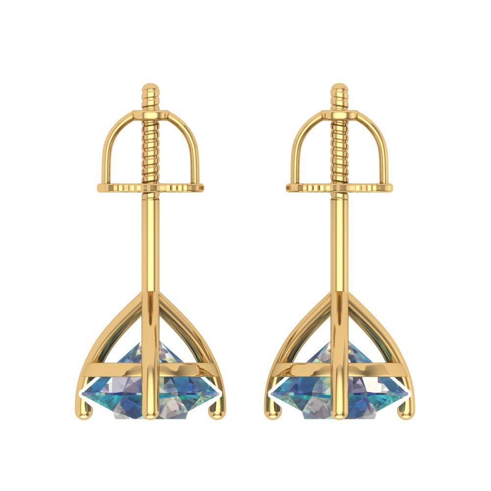 4 ctw Blue Moissanite Studs Earrings | 8.0mm Round Cut White Gold Screw back | April Birthstone