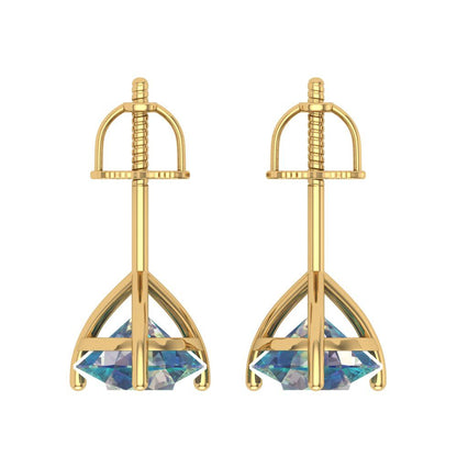 4 ctw Blue Moissanite Studs Earrings | 8.0mm Round Cut White Gold Screw back | April Birthstone