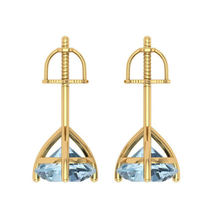 4 ctw Sky Blue Topaz Studs Earrings | 8.0mm Round Cut White Gold Screw back | December Birthstone