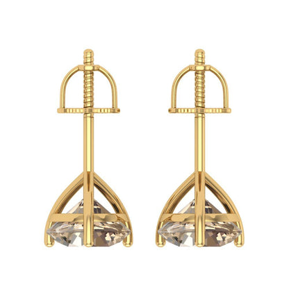 4 ctw Yellow Moissanite Studs Earrings | 8.0mm Round Cut White Gold Screw back | April Birthstone
