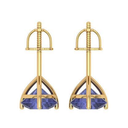 4 ctw Tanzanite Studs Earrings | 8.0mm Round Cut White Gold Screw back | December Birthstone