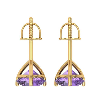 4cttw Alexandrite Gold-Plated 925 Silver Screw Back Stud Earrings