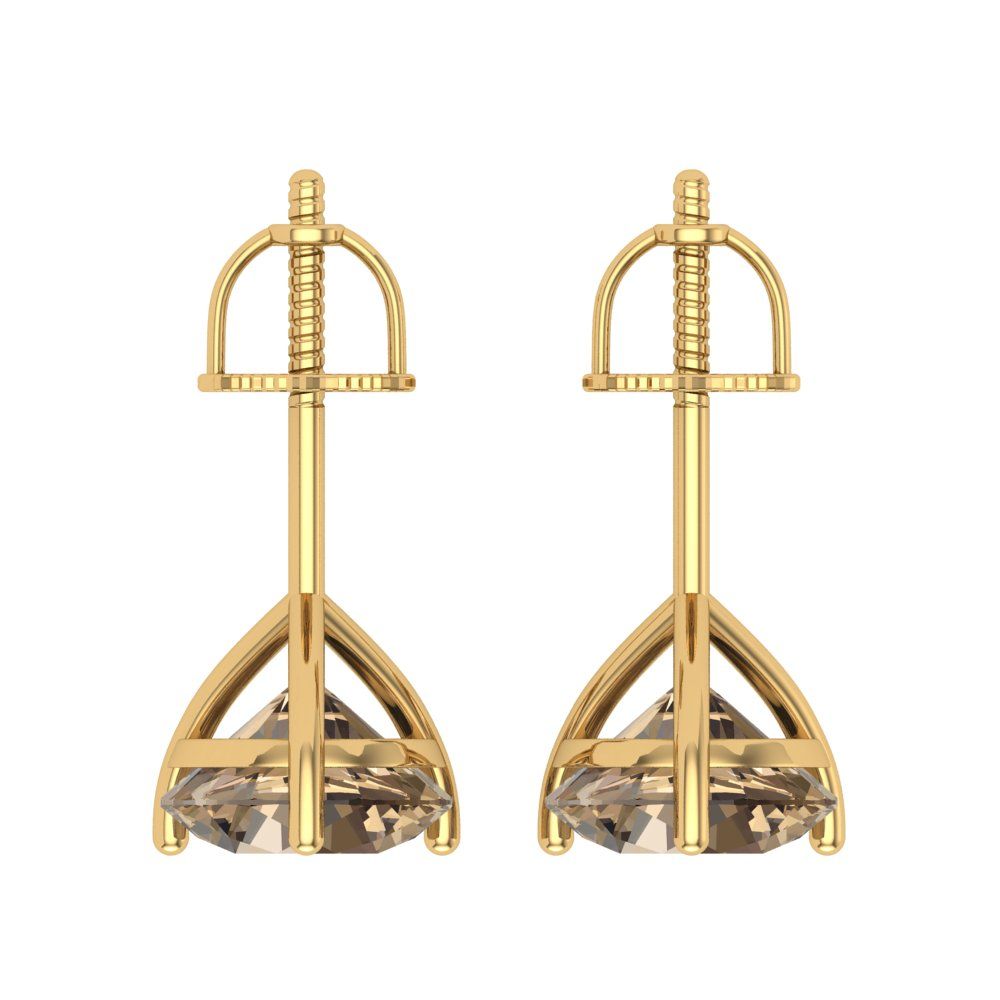 4 ctw Champagne Studs Earrings | 8.0mm Round Cut White Gold Screw back | April Birthstone