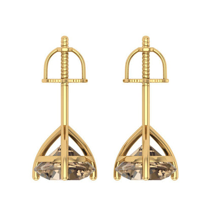 4 ctw Champagne Studs Earrings | 8.0mm Round Cut White Gold Screw back | April Birthstone
