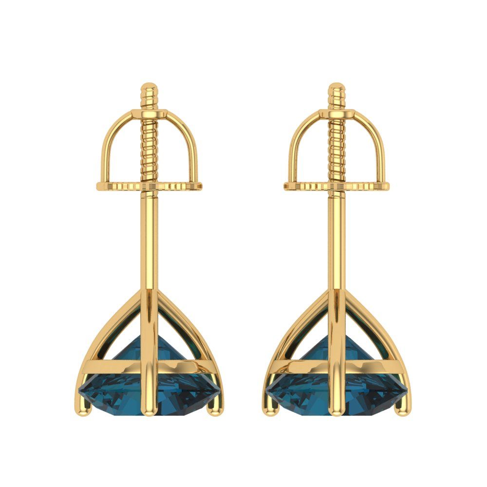 4 ctw London Blue Topaz Studs Earrings | 8.0mm Round Cut White Gold Screw back | December Birthstone