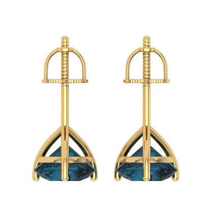 4 ctw London Blue Topaz Studs Earrings | 8.0mm Round Cut White Gold Screw back | December Birthstone