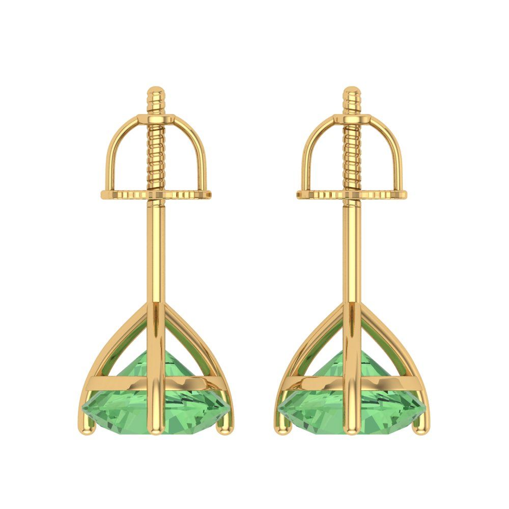 4 ctw Green Zirconia Studs Earrings | 8.0mm Round Cut White Gold Screw back | April Birthstone