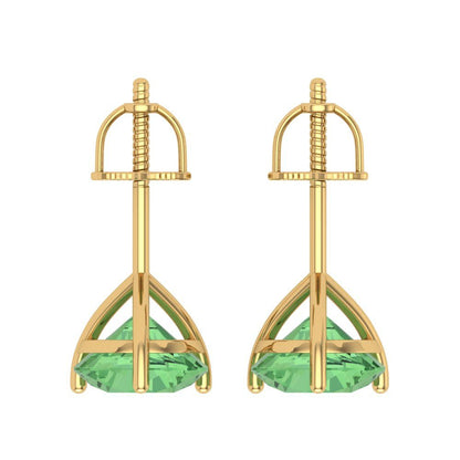 4 ctw Green Zirconia Studs Earrings | 8.0mm Round Cut White Gold Screw back | April Birthstone