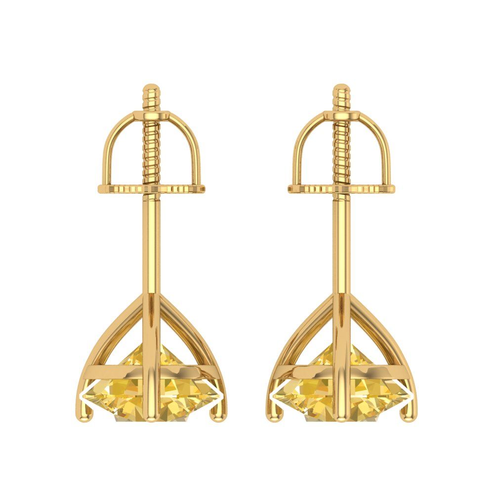 4 ctw Yellow Zirconia Studs Earrings | 8.0mm Round Cut White Gold Screw back | April Birthstone