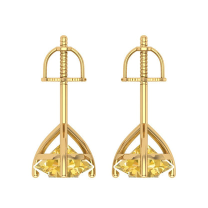 4 ctw Yellow Zirconia Studs Earrings | 8.0mm Round Cut White Gold Screw back | April Birthstone