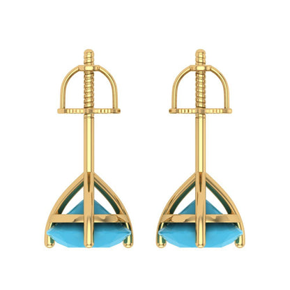 4 ctw Turquoise Studs Earrings | 8.0mm Round Cut White Gold Screw back | December Birthstone