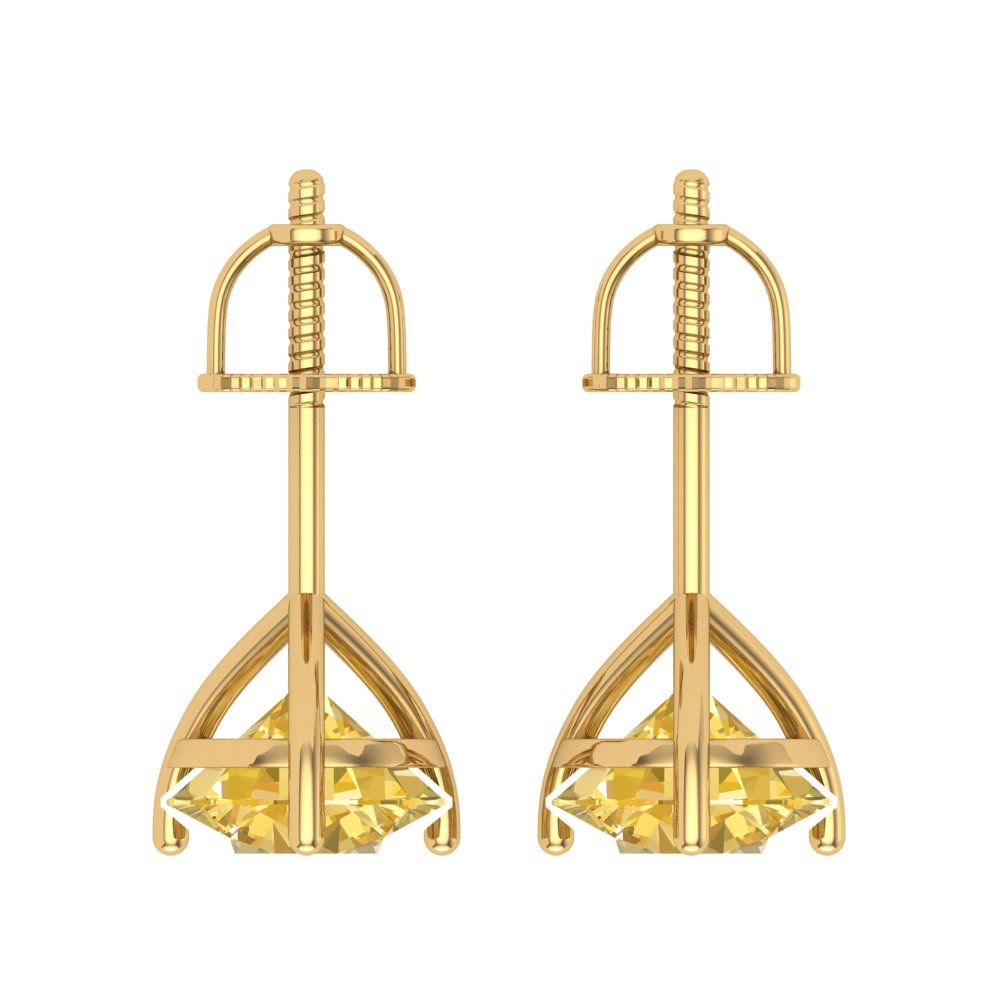 4 ctw Citrine Studs Earrings | 8.0mm Round Cut White Gold Screw back | November Birthstone