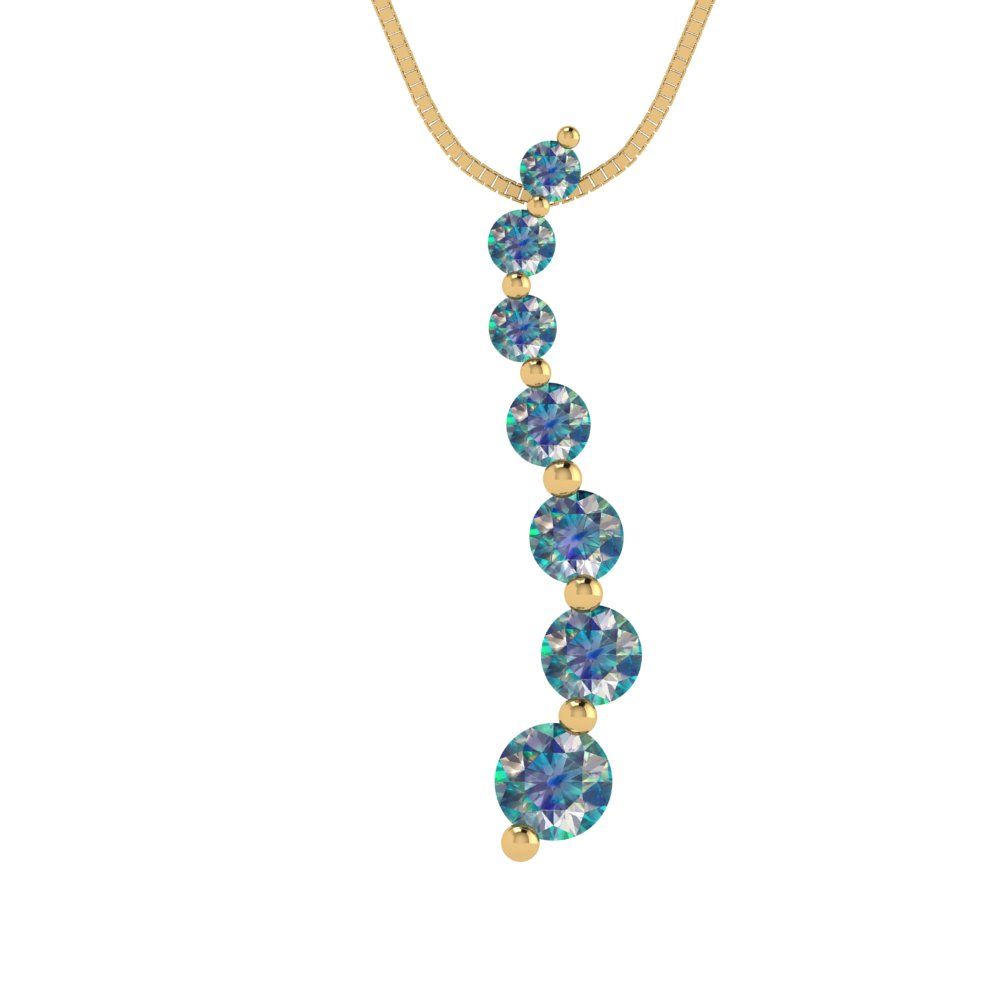 0.475 tcw Necklace Pendant - 14K White Gold Round Cut Charm Blue Moissanite - Adjustable Length - 15in Box Chain to 18in