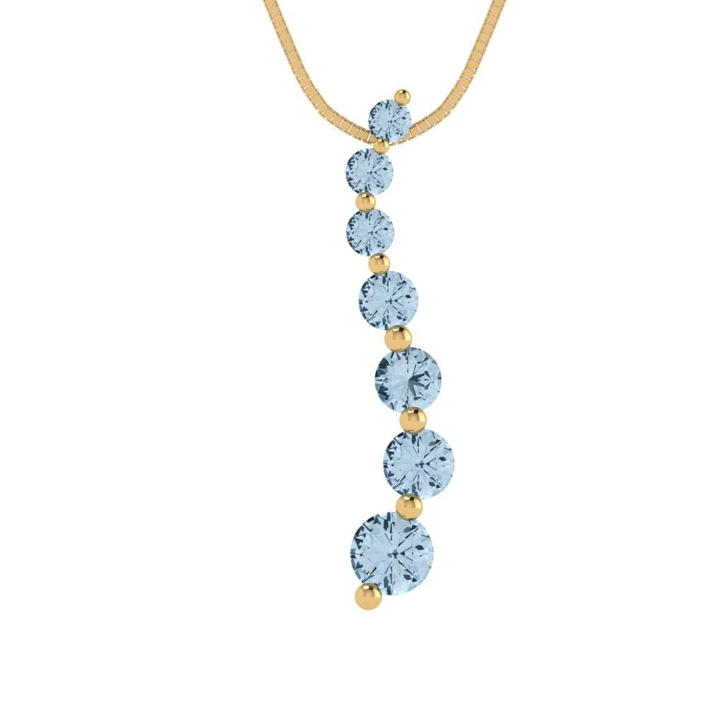 0.475 tcw Necklace Pendant - 14K White Gold Round Cut Charm Aquamarine - Adjustable Length - 15in Box Chain to 18in