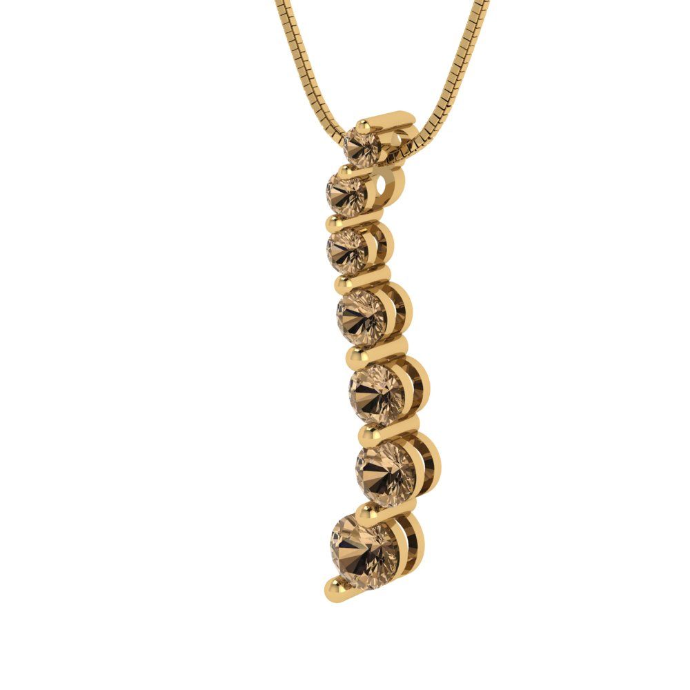 0.475 tcw Necklace Pendant - 14K White Gold Round Cut Charm Champagne - Adjustable Length - 15in Box Chain to 18in