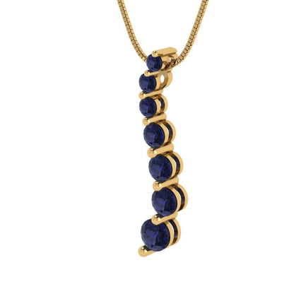 0.475 tcw Necklace Pendant - 14K White Gold Round Cut Charm Bluesapphire - Adjustable Length - 15in Box Chain to 18in