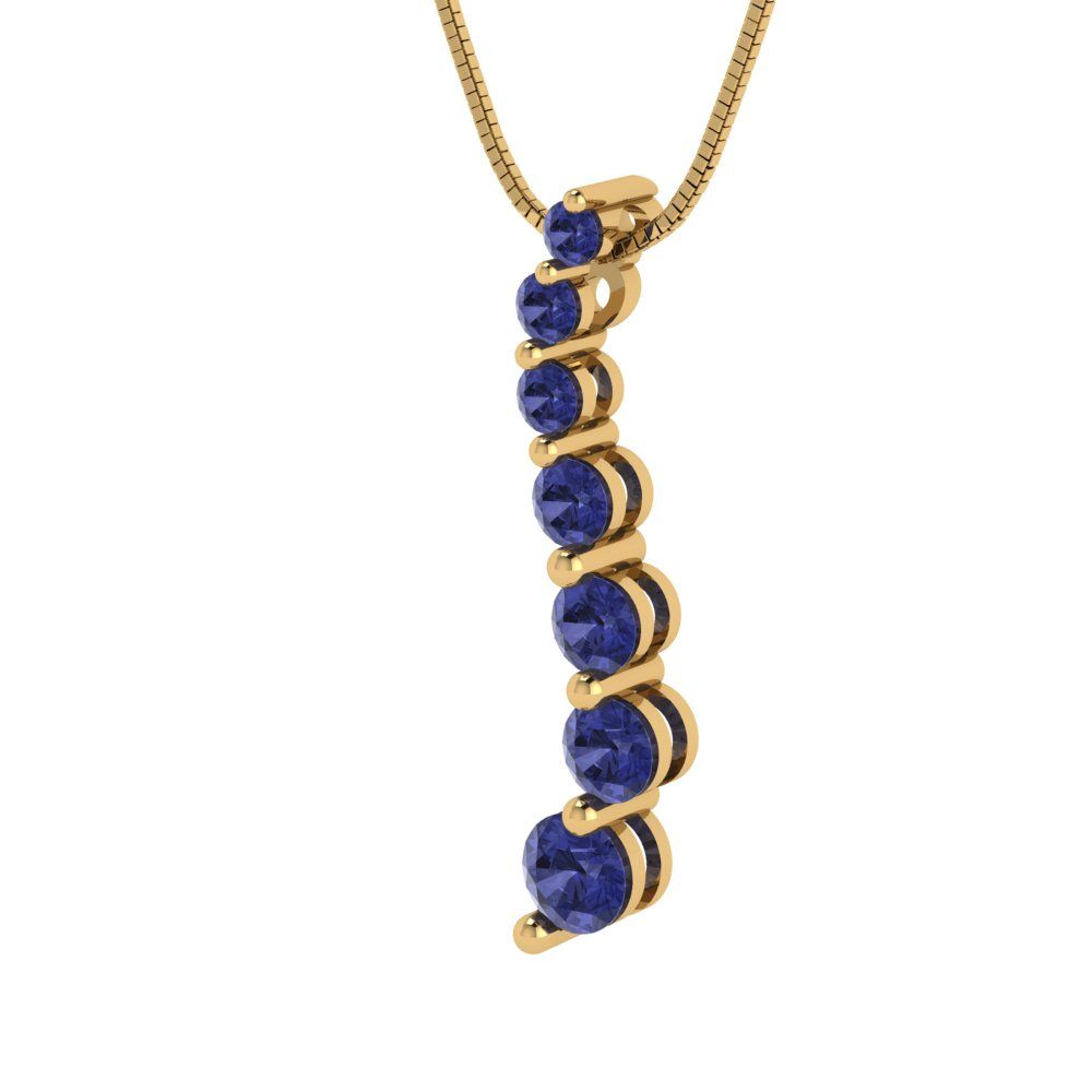 0.475 tcw Necklace Pendant - 14K White Gold Round Cut Charm Tanzanite - Adjustable Length - 15in Box Chain to 18in