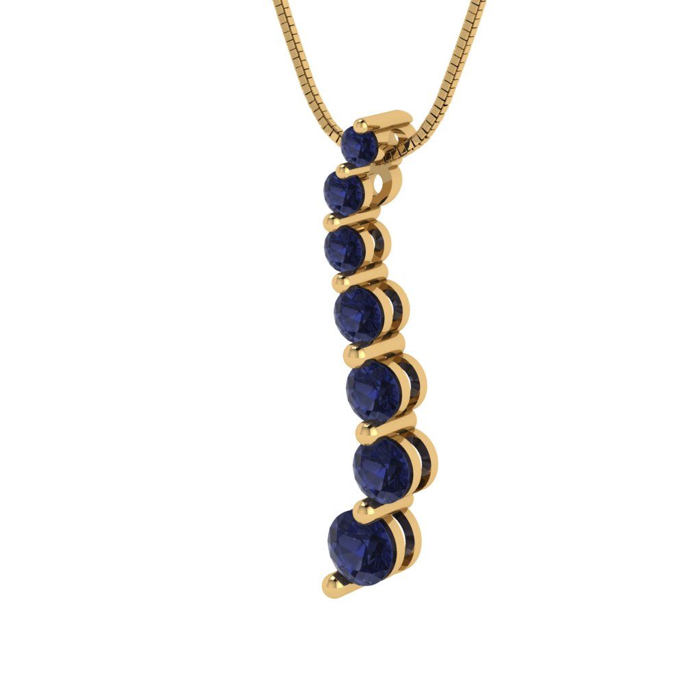 0.475cttw Round Cut Blue Sapphire Gold-Plated 925 Silver Pendant and 16" Box-Chain Necklace
