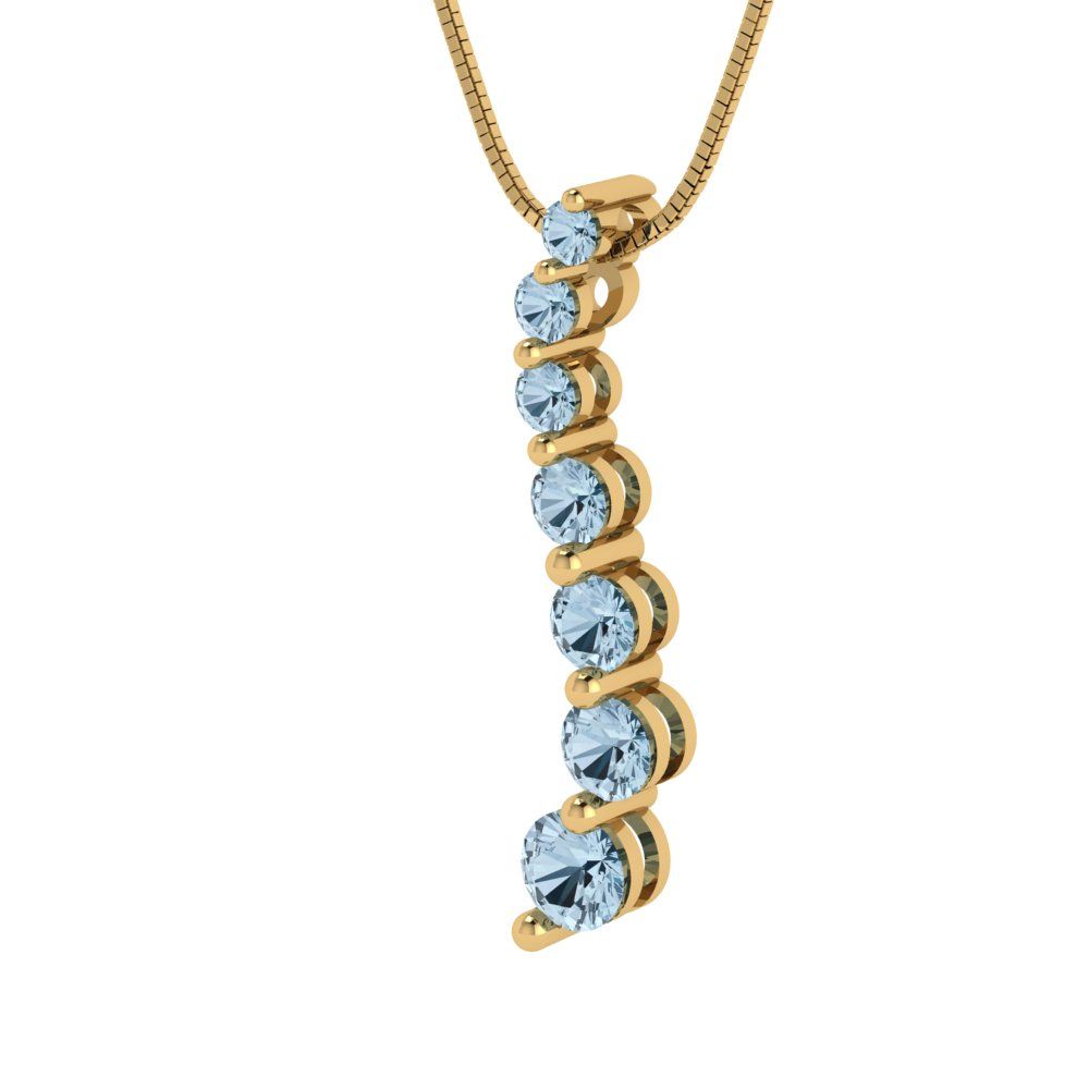 0.475 tcw Necklace Pendant - 14K White Gold Round Cut Charm Sky Blue Topaz - Adjustable Length - 15in Box Chain to 18in
