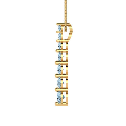 0.475 tcw Necklace Pendant - 14K White Gold Round Cut Charm Aquamarine - Adjustable Length - 15in Box Chain to 18in