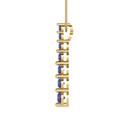 0.475 tcw Necklace Pendant - 14K White Gold Round Cut Charm Tanzanite - Adjustable Length - 15in Box Chain to 18in