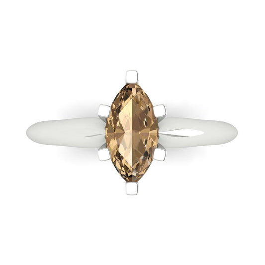 1 cttw Zirconia Simulated Champagne Diamond Solitaire  Engagement Ring - Solid White Gold  (VVS1, Marquise Cut,10x5mm)