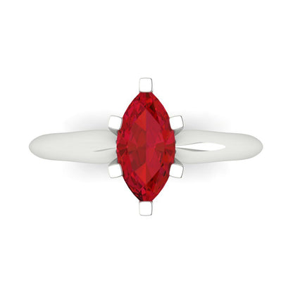 1 cttw Simulated Ruby Solitaire  Engagement Ring - Solid White Gold  (VVS1, Marquise Cut,10x5mm)
