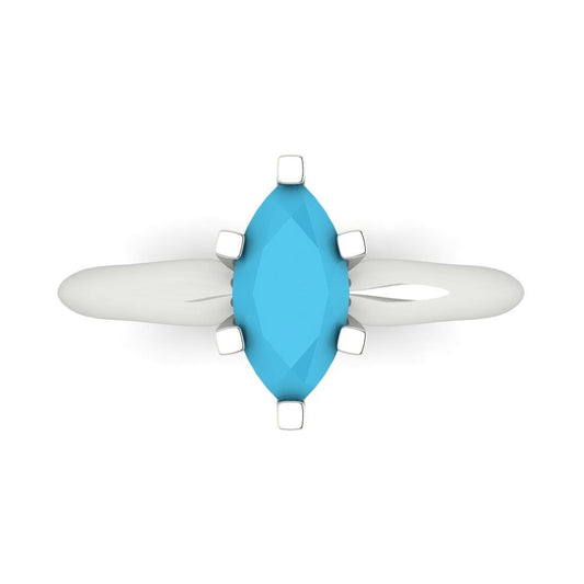 1 cttw Simulated Turquoise Solitaire  Engagement Ring - Solid White Gold  (VVS1, Marquise Cut,10x5mm)