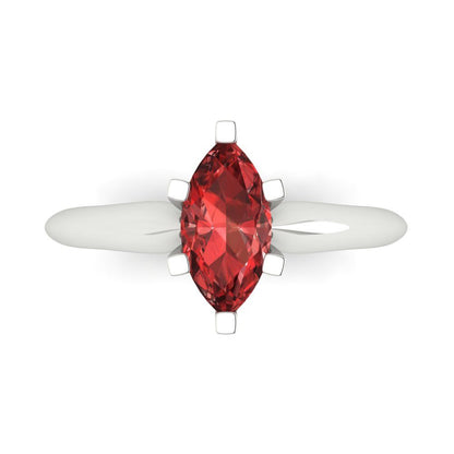 1 cttw Natural Garnet Solitaire  Engagement Ring - Solid White Gold  (VVS1, Marquise Cut,10x5mm)